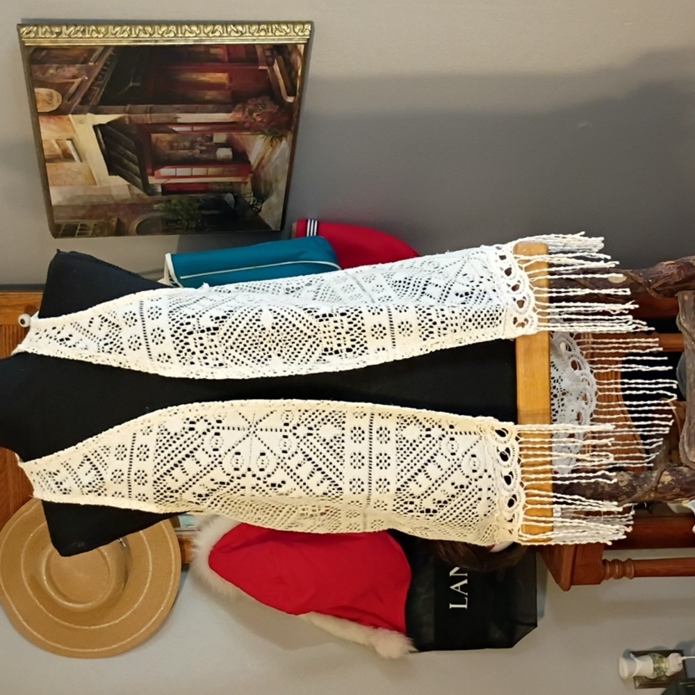 3/$25 Maurices Cream Crochet Openwork Vest with Fringe Detail